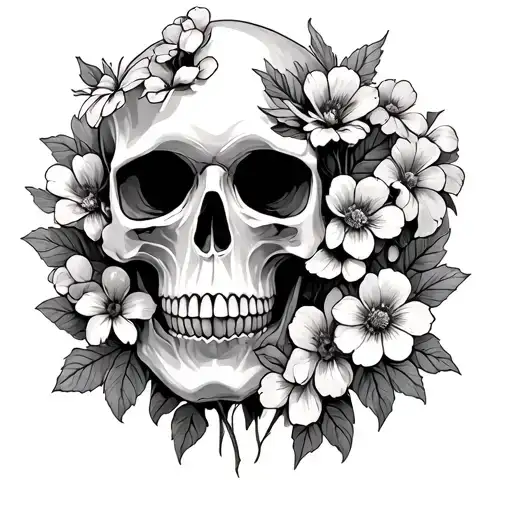 Skull With Flowers Growing