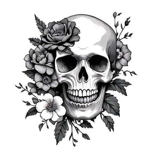 Anxiety Skull With Flowers