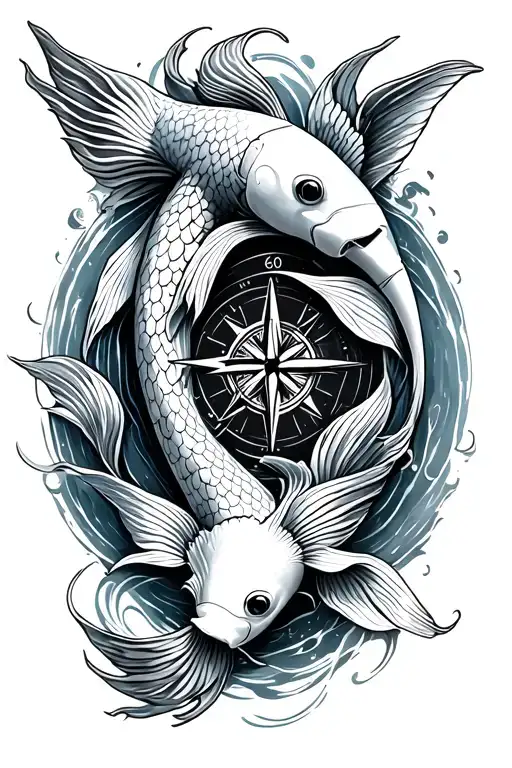 Koi Fish With Compass