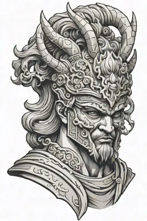 Roman Statue With An Oni Mask