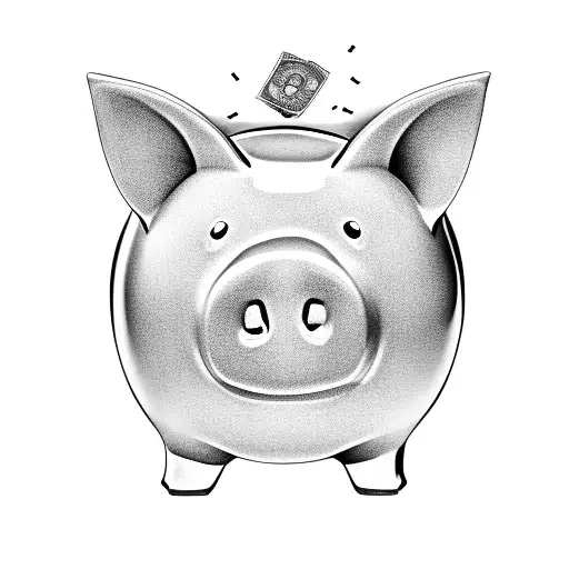 A Cheeky Piggy Bank With A Dollar Sign Tattoo And A Pile Of Money Spilling Out