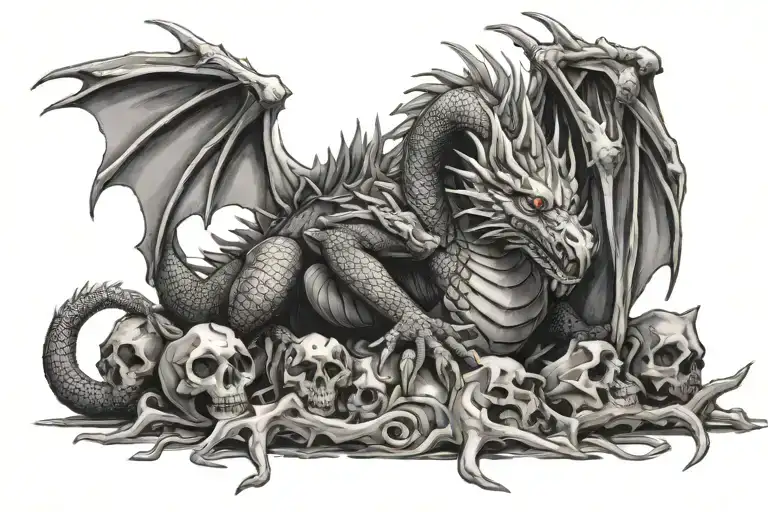 Dragon Sitting On A Pile Of Bones