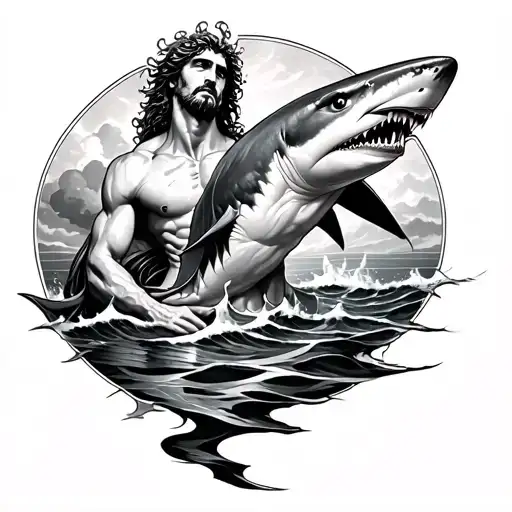 Poseidon And Sea And Shark