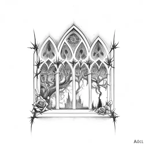 Dark Gothic Window With Thorns And Roses