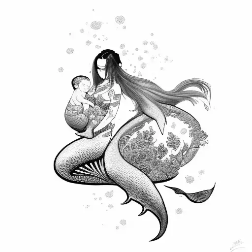 Geisha Mermaid Holding Baby