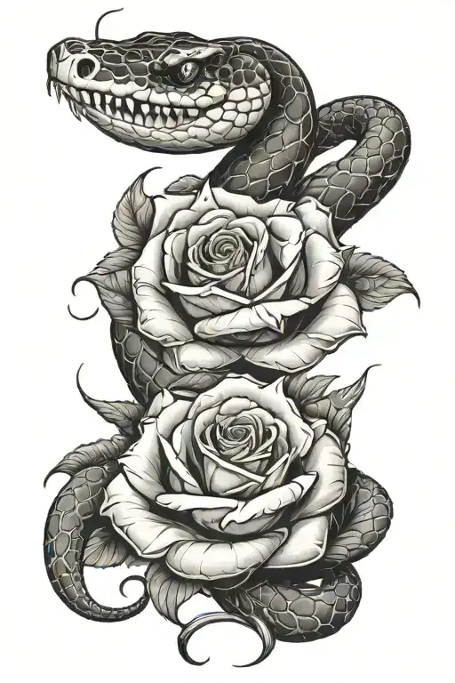 Snake Wrapped Around A Rose Intertwined