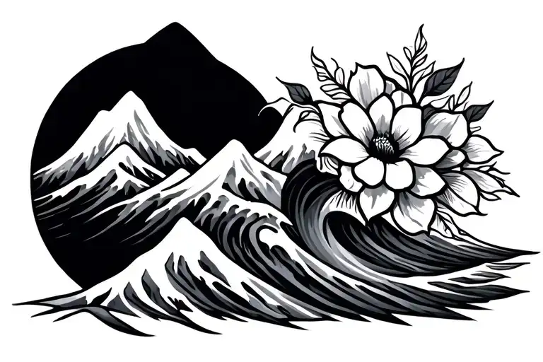 Mountain Wave And Flower Intertwined