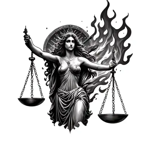 Lady Justice Split Down The Middle With Fire On Scale