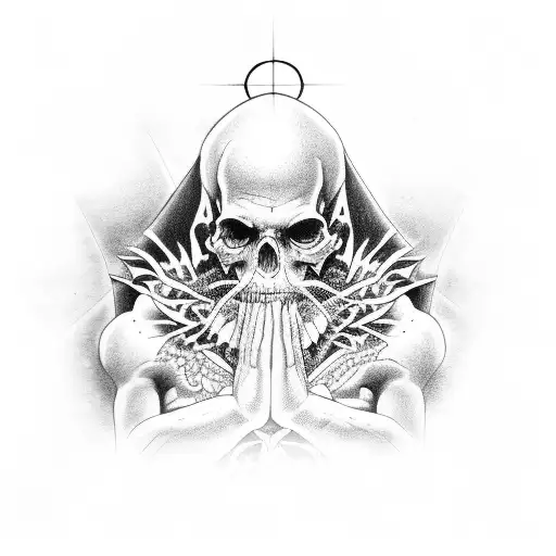 A Black-grey Tattoo Depicting A Religious Figure In A Contemplative Pose
