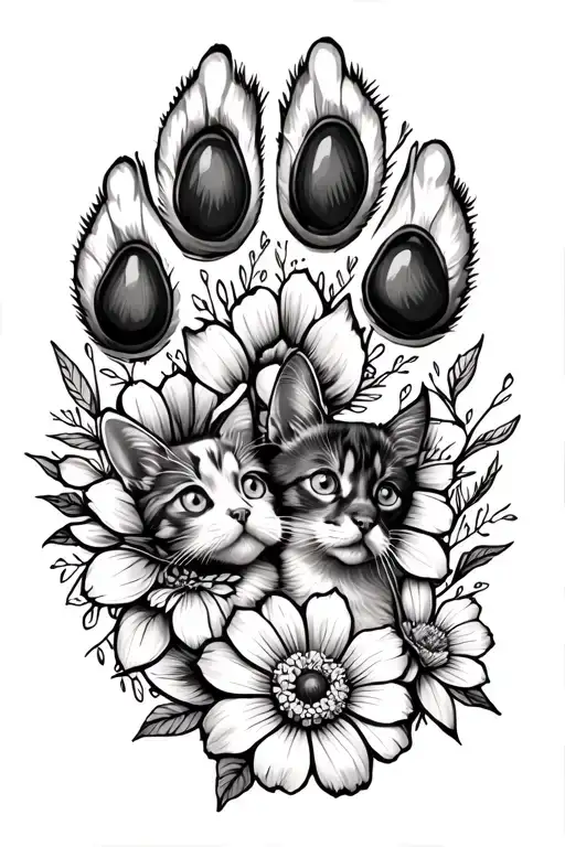 2 Dogs And 1 Cat Paw With Flowers