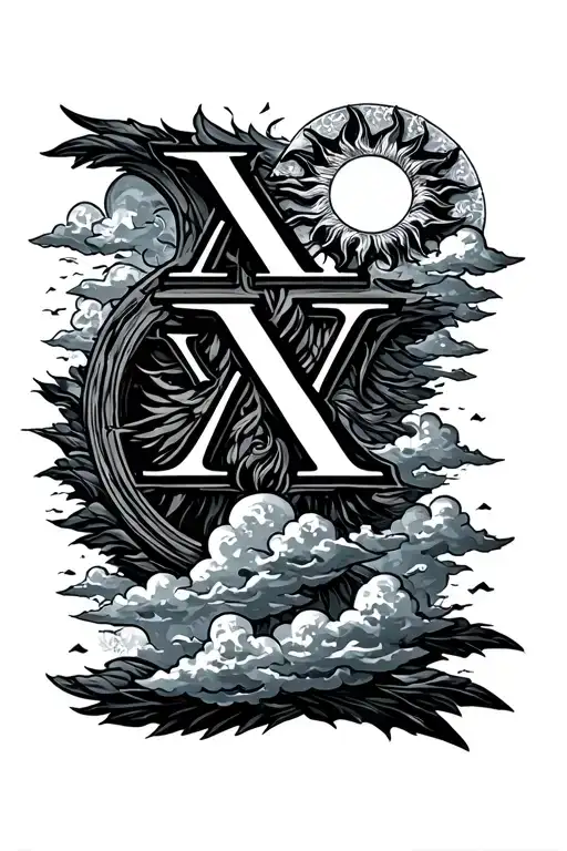 Roman Numeral Date With Clouds And Sun Around It