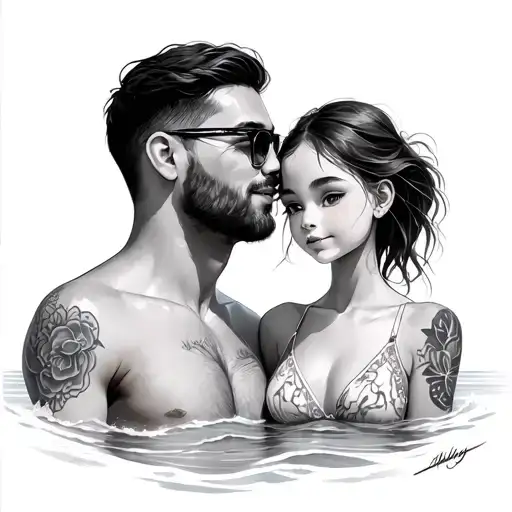 Small Father Daughter Beach