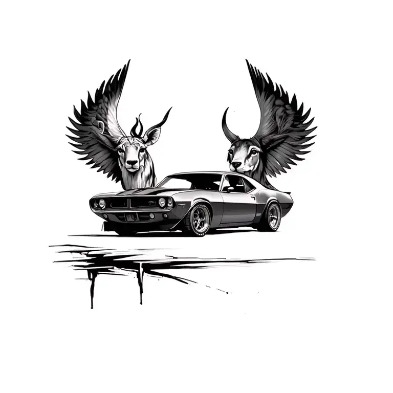 Vintage Muscle Car And Animals Hidden Within