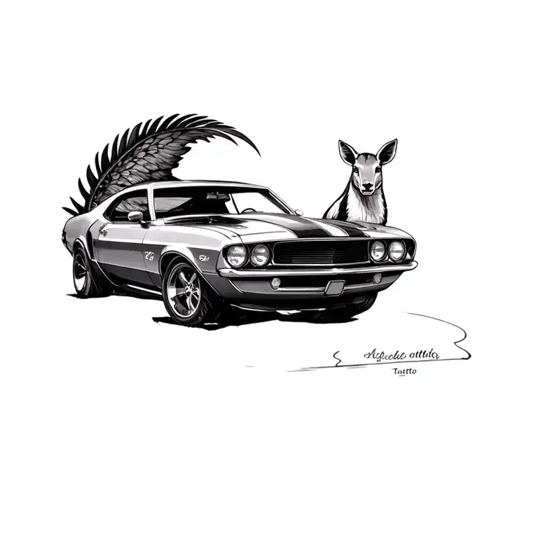 Vintage Muscle Car And Animals