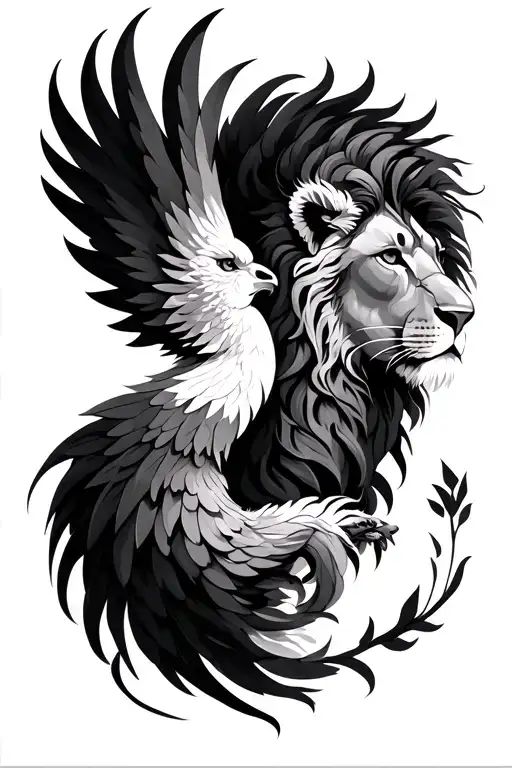 Lion And Phoenix Facing Away