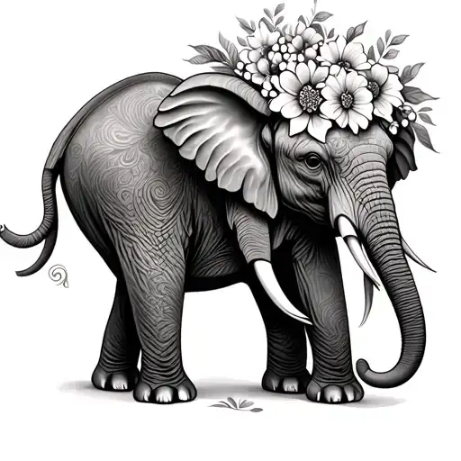 Elephant And Flowers Intertwined
