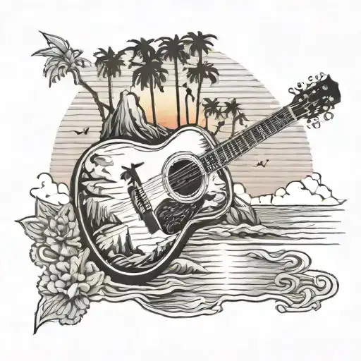 Acoustic Guitar And California Sunset Scene