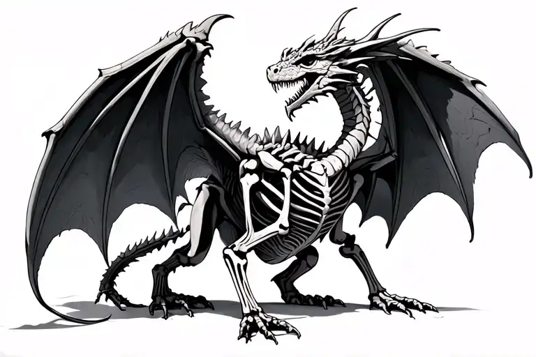 Skeletal Dragon With Wings Outstretched On All Fours