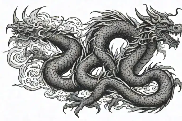 Black Japan Dragon With Long Body And Without Wings