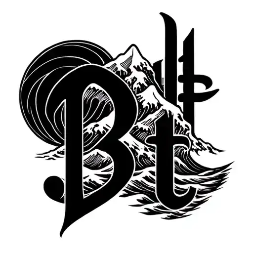 Wave Mountain Initials Intertwined With Inintials A B H T