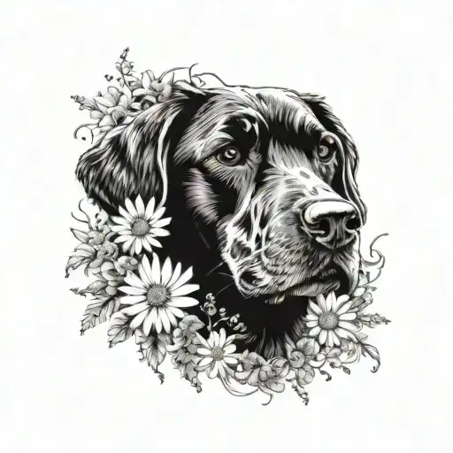Daisies And Sweet Pea Flower Around Dog Nose Print Surrounded