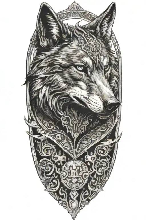 Black Wolf On Armor Looking Forward Facing Female Pretty