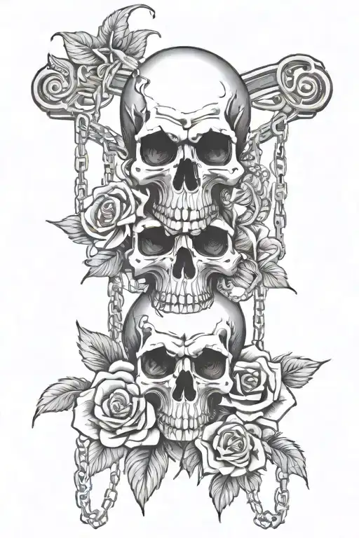Broken Skull With Monkey Swinging With Roses And Chains