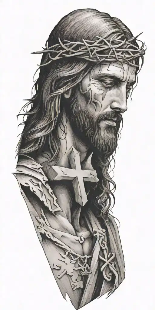 Jesus With 3 Crosses Horizontally A Scar