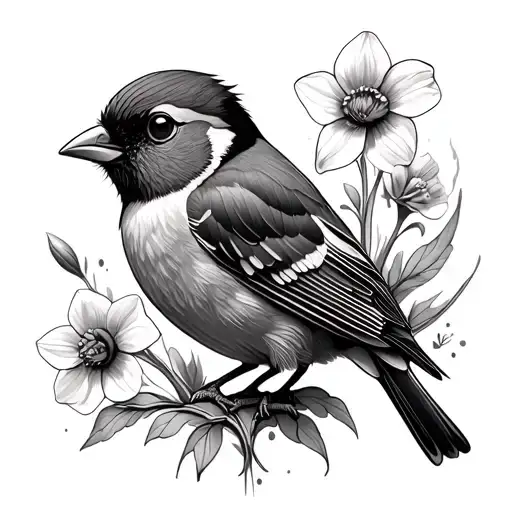 Design A Finch But With Flowers And Use Poppy And Daffodils Using Line Art