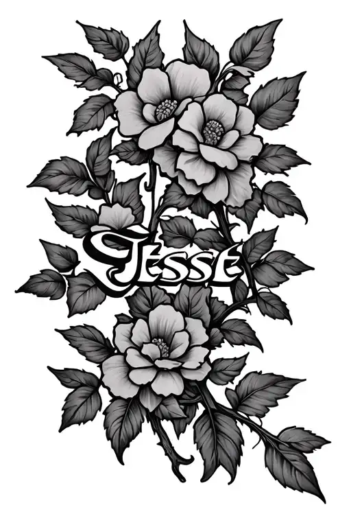 Floral Vine Tattoo With The Name Jesse Forming The Shape Of The Vine
