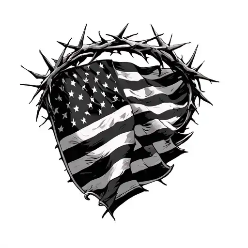 American Flag With Crown Of Thorns