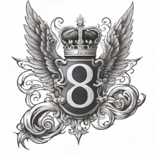 Number 8 Tattoo With A Crown And Wings Spread