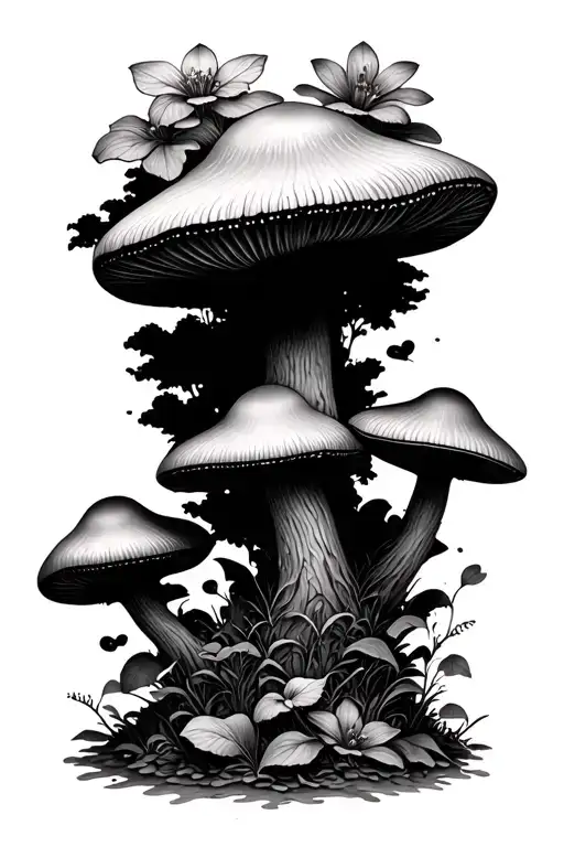 Floral Mushroom Forest Scene