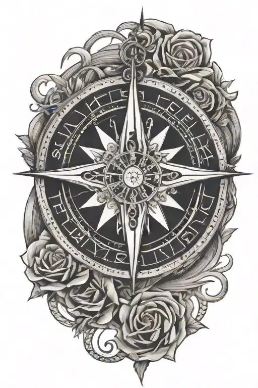 Norse Compass And Roses Intertwined