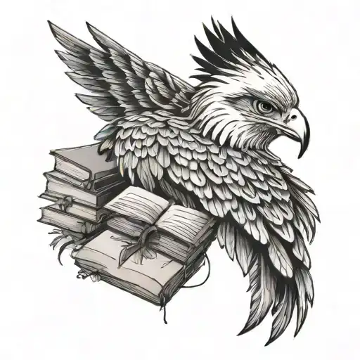 Philippine Eagle Head Profile Holding Books Surrounded