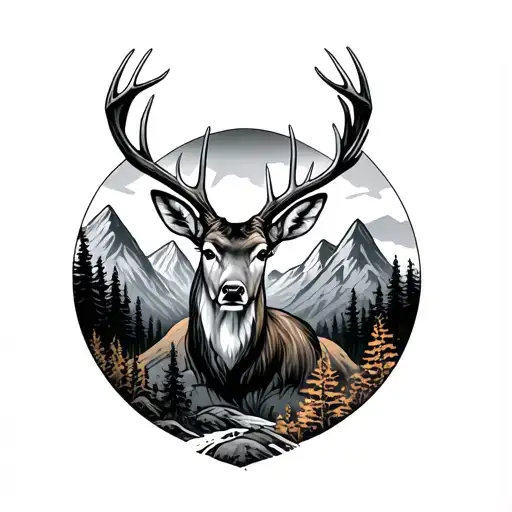 Deer Antlers With Mountains Panorama