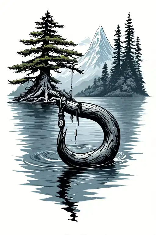 Tree Water Fishing Hook Mountain