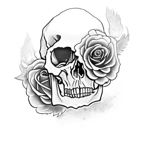 Skull With Roses And A Bird