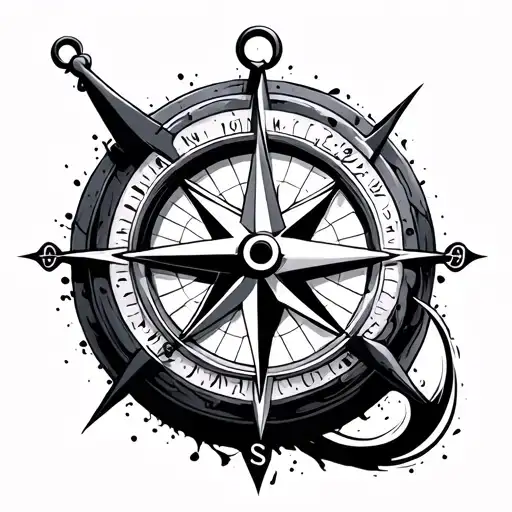 Abstract Nautical Compass And Cross Realism