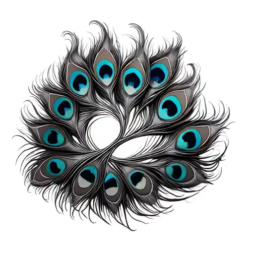 Nine Peacock Feathers Interwined In A Circle