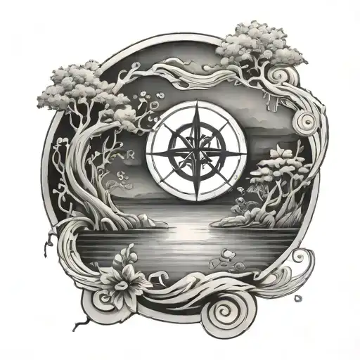 A Serene Water Scene With A Spiritual Symbol Reflected In The Water