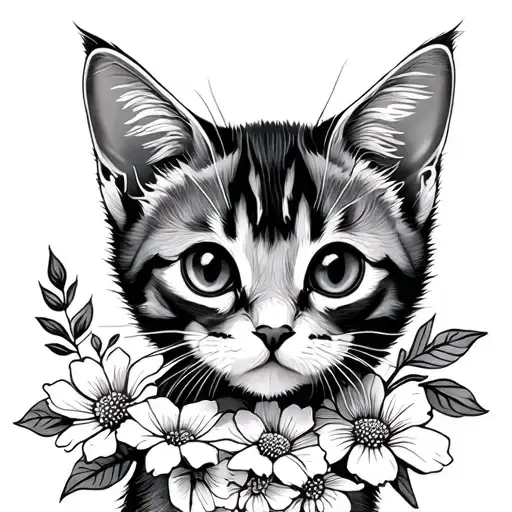 Stencil Cat Fine Line Floral Kitten