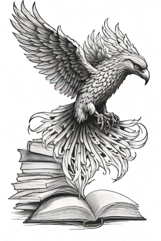 Phoenix From Open Book Stack Of Books