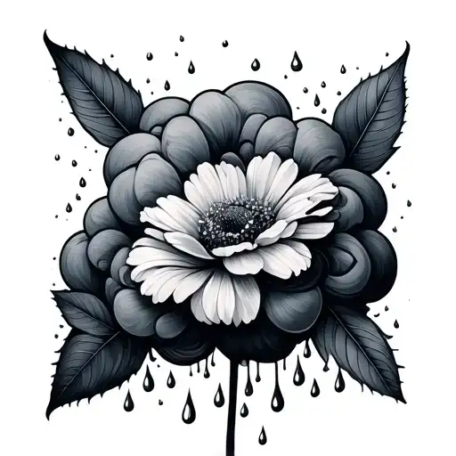 No Rain No Flowers With Cloud And Raindrops Falling