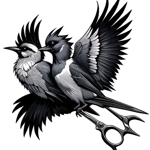 Tattoo Two Scissor Tail Bird Masculine