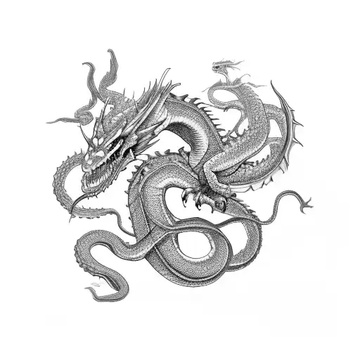 A Powerful Magician Casting Spells With A Dragon And Serpent As Familiars