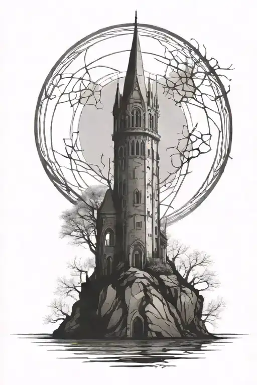 Gothic Tower On Cliff