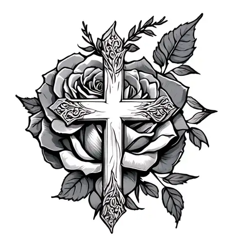 Cross Wrapped With A Rose And Cardinal