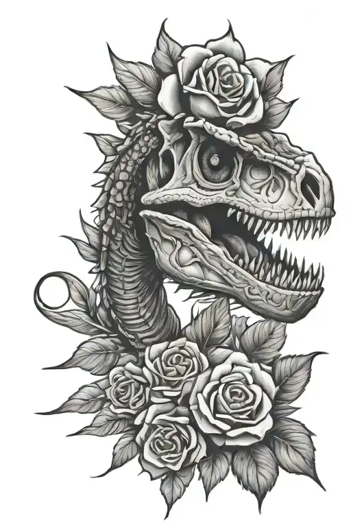 Velociraptor Skull And Roses