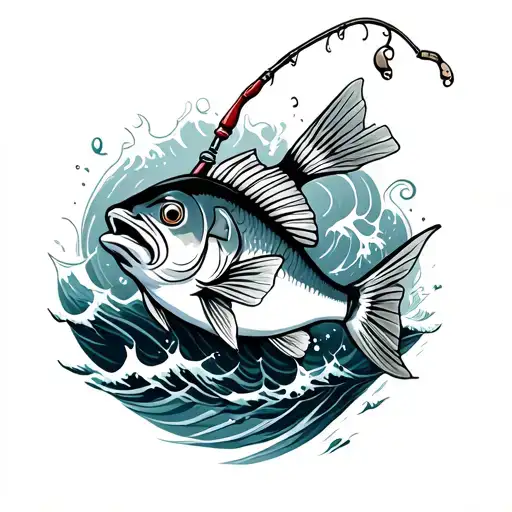 Fish With A Lure Surrounded By Waves